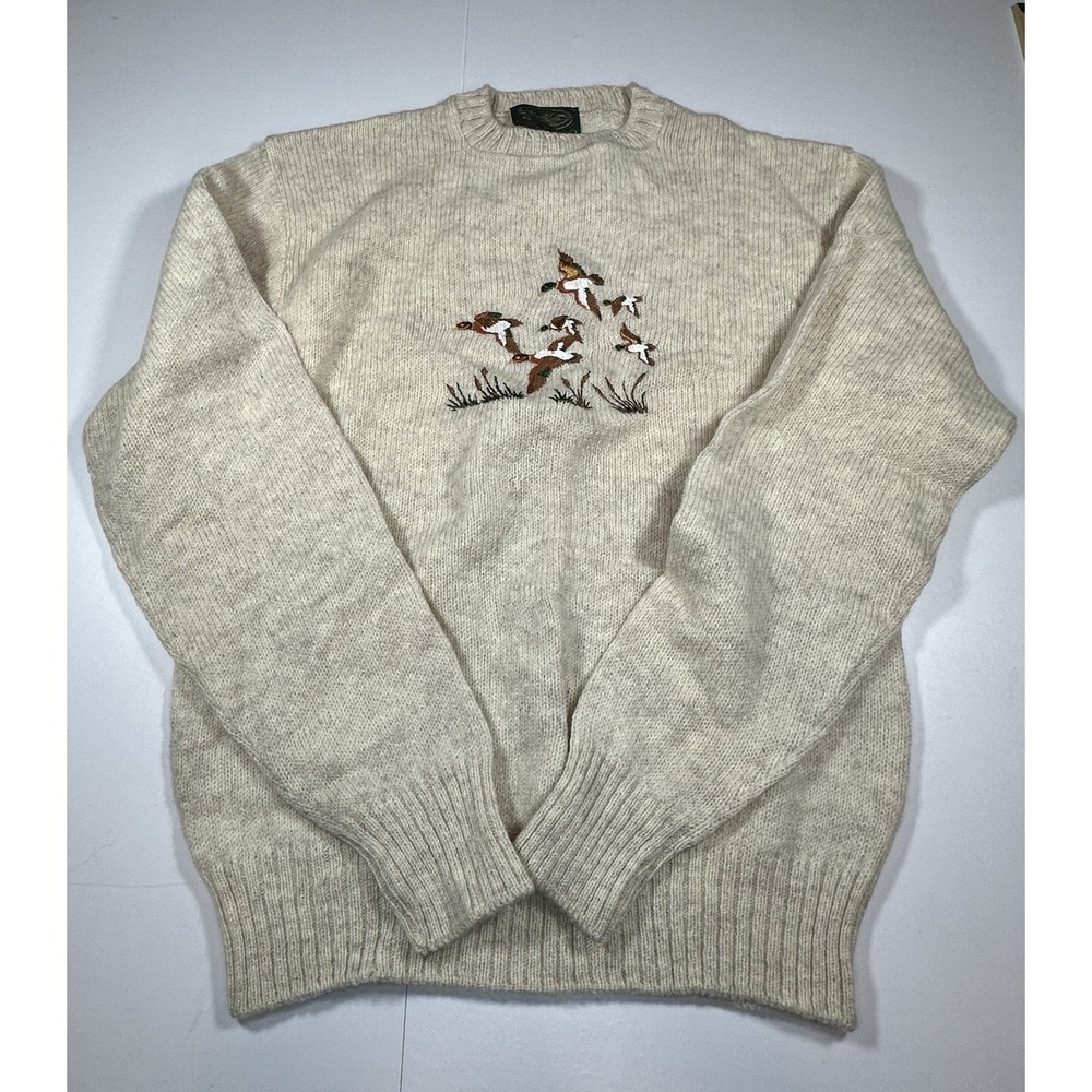 Vintage John Woodhead 100% Shetland Wool Pullover Sweater Men's Large Ducks Read